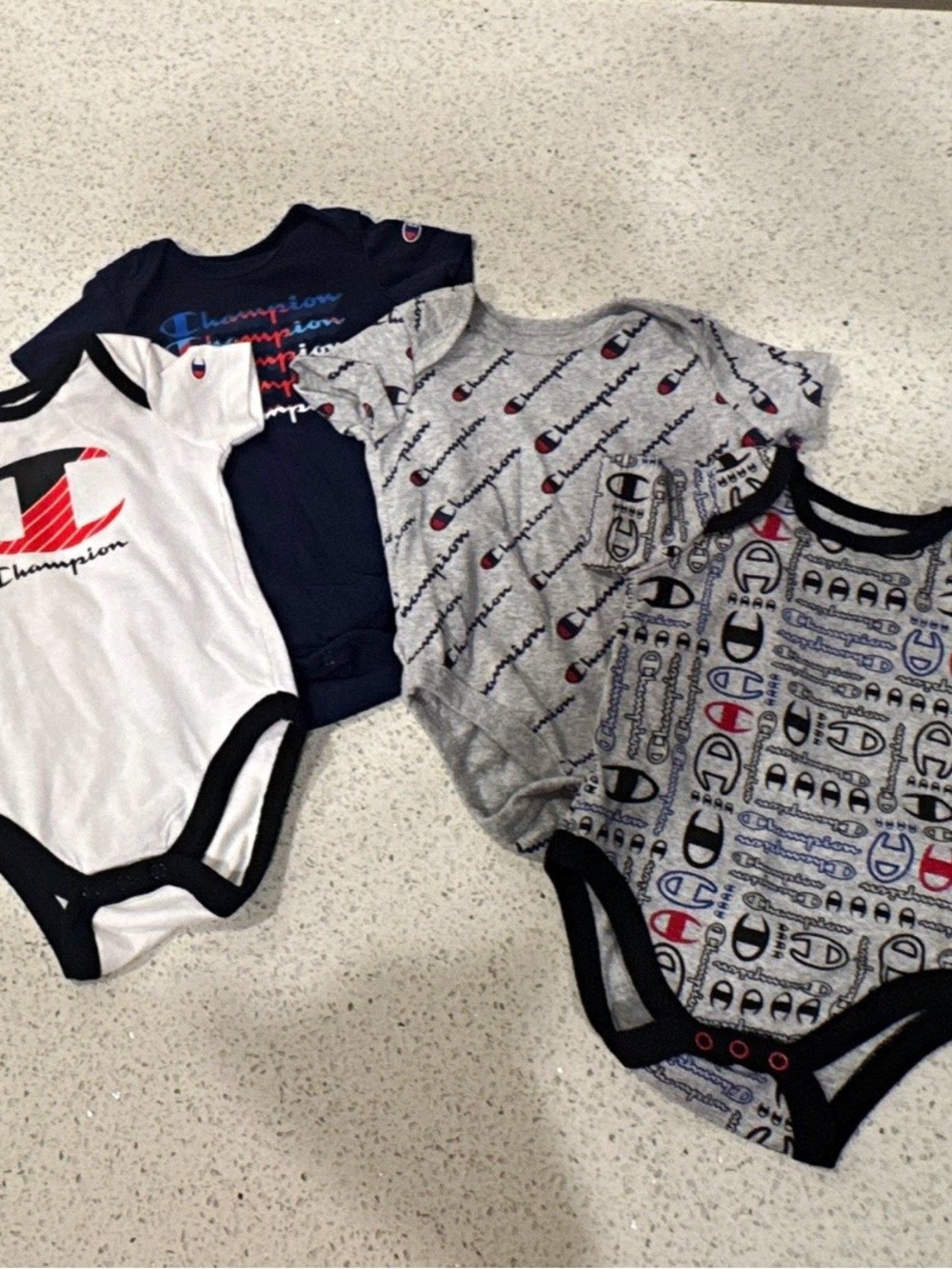 Champion 4-Pack Logo One-Piece Bodysuits - Navy, Gray, White